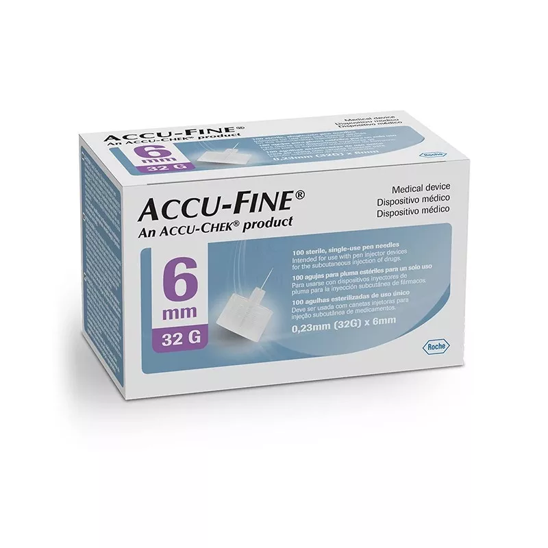 Agujas de insulina Accu-Fine 32G × 6 mm para plumas de insulina - 100 unidades Roche